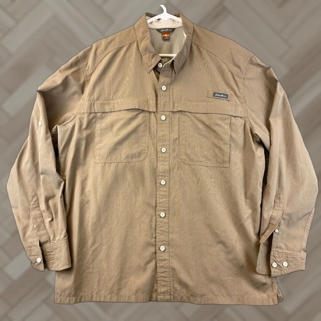Eddie Bauer VINTAGE Eddie Bauer Sport Shop Men's Long Sleeve Vented Button-Up Shirt Sz L Brown Sports Size US L / EU 52-54 / 3 - 1 Thumbnail