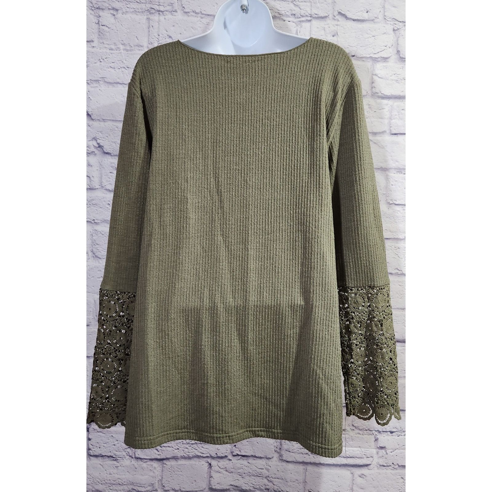 Other Bibi Army Green Button Bodice Long Crochet Lace Sleeves XL Size XL / US 12-14 / IT 48-50 - 4 Thumbnail