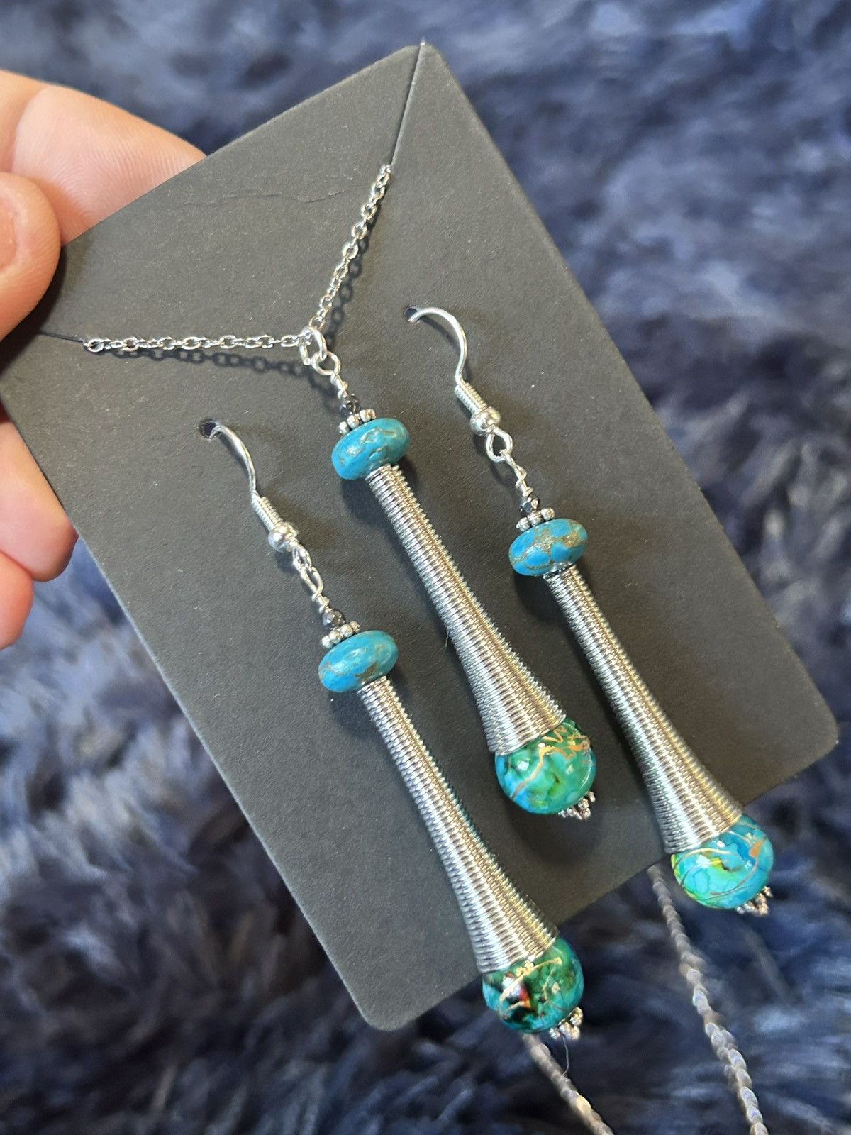 Handmade Handcrafted blue art glass turquoise disc coil chimney set Size ONE SIZE - 1 Thumbnail
