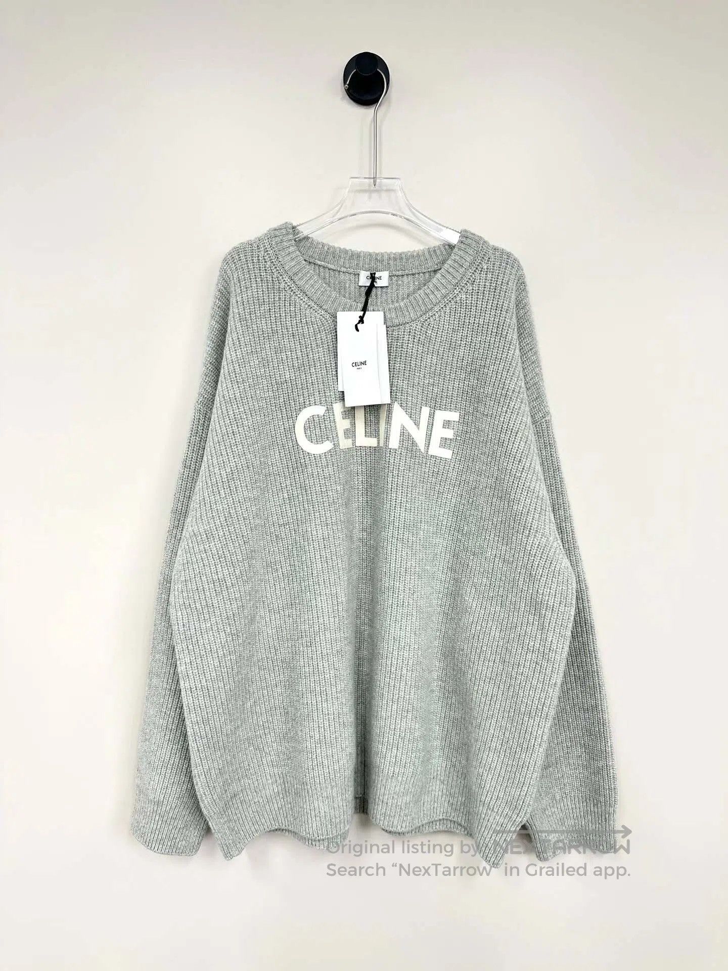 Celine CELINE Gray Letter Logo Wool Knit Sweater| Size US XXL / EU 58 / 5 - 1 Thumbnail