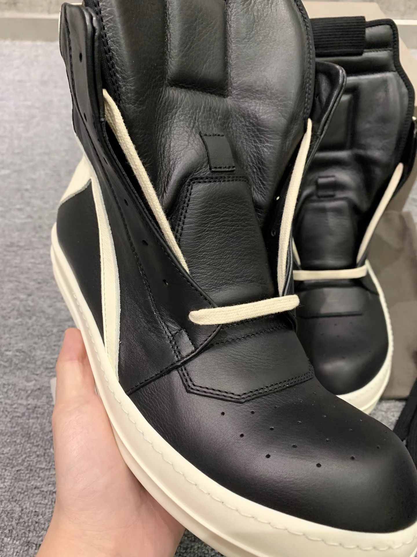 Rick Owens Rick Owens Black White Leather Triangle High-Tops K34 Size US 6 / IT 36 - 4 Thumbnail