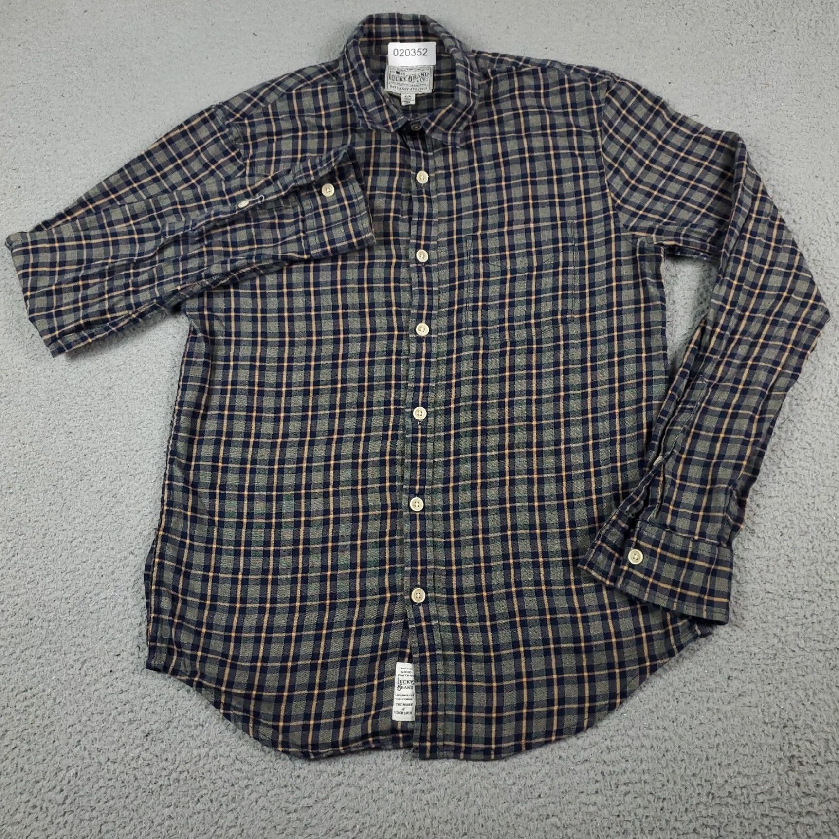 Lucky Brand Lucky Brand Shirt Mens Small Gray Blue Plaid Button-Up Long Sleeve Size US S / EU 44-46 / 1 - 2 Thumbnail