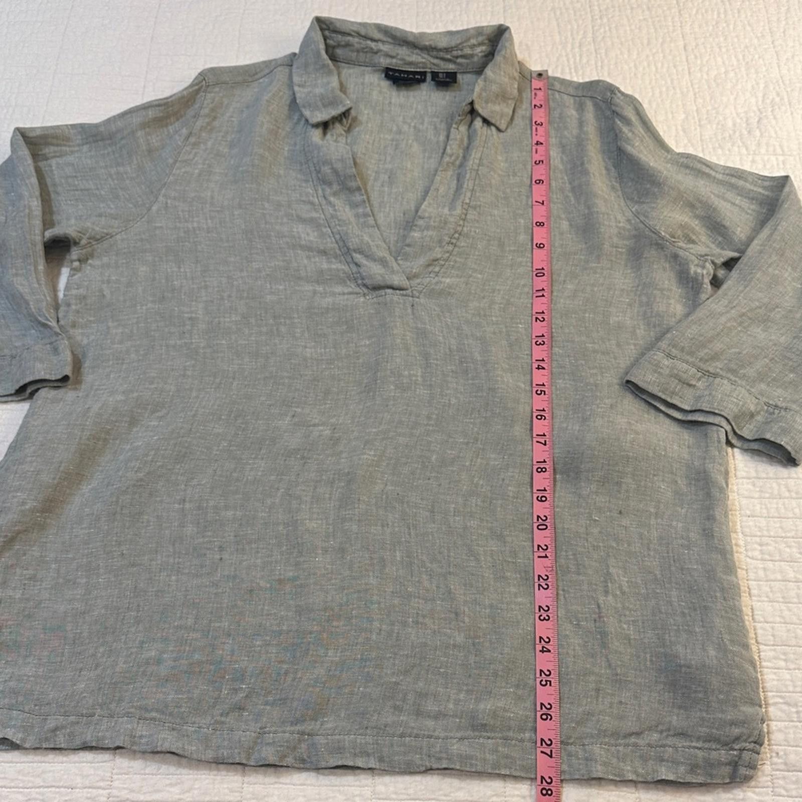 Elie Tahari TAHARI Large EUC Linen Tunic Sage Green 3/4 Sleeve Top Size L / US 10 / IT 46 - 5 Thumbnail