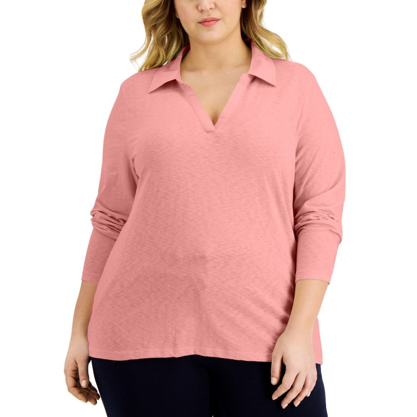 Other Karen Scott Size Cotton Open-Neck Polo Top, Coral Ice, 3X Size ONE SIZE - 1 Thumbnail