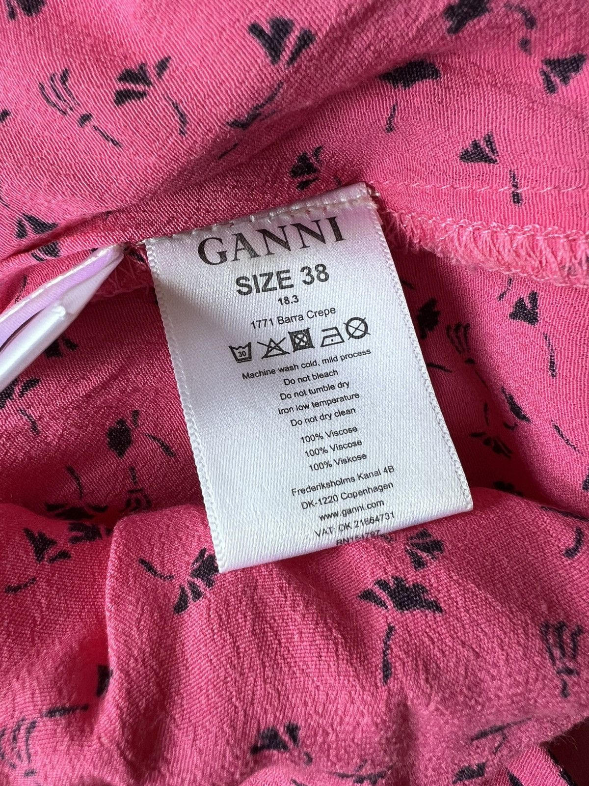 Ganni Pink midi Ganni dress with black floral pattern Size XS / US 0-2 / IT 36-38 - 7 Thumbnail