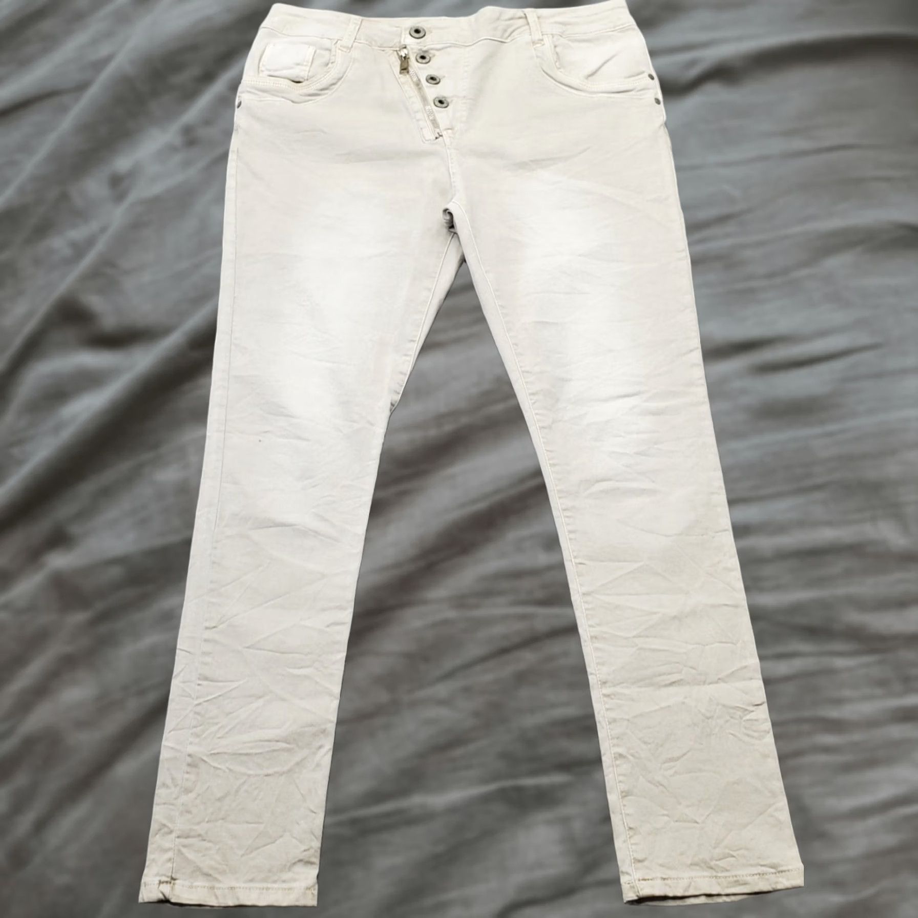 Denime Jewelly Jeans Womens XL/42 Tan Denim Stretch Boho Straight Leg Button Fly JW7765 Jeans Size 40" / US 18 - 1 Thumbnail
