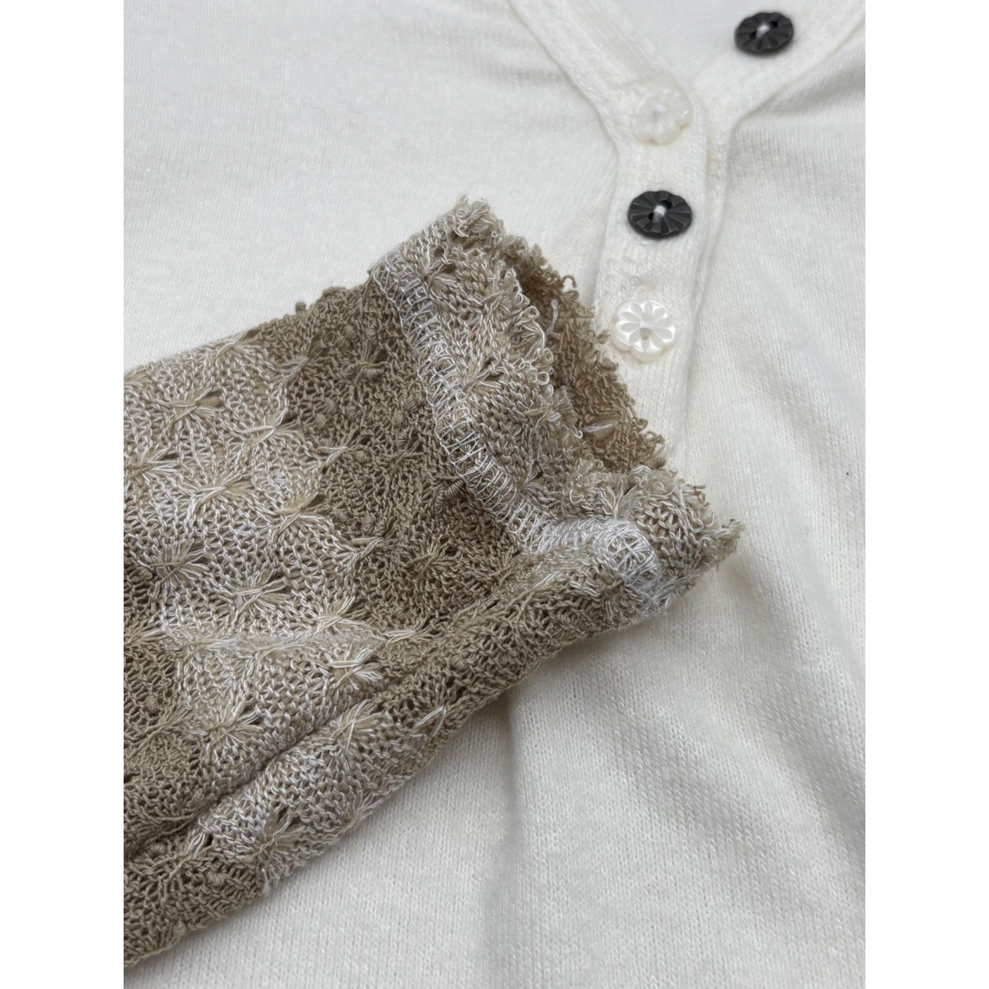 American Rag American Rag Juniors' Crochet-Sleeve Henley Top, Egret/Beig Size S / US 4 / IT 40 - 7 Thumbnail