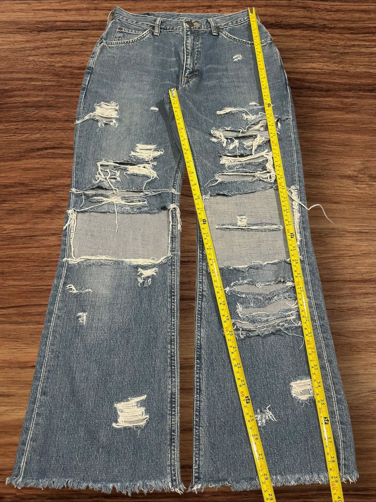 Lee × Vintage Vintage Miss Lee Trashed Punk Style Blue Washed Flare Jeans Size 31" - 13 Thumbnail
