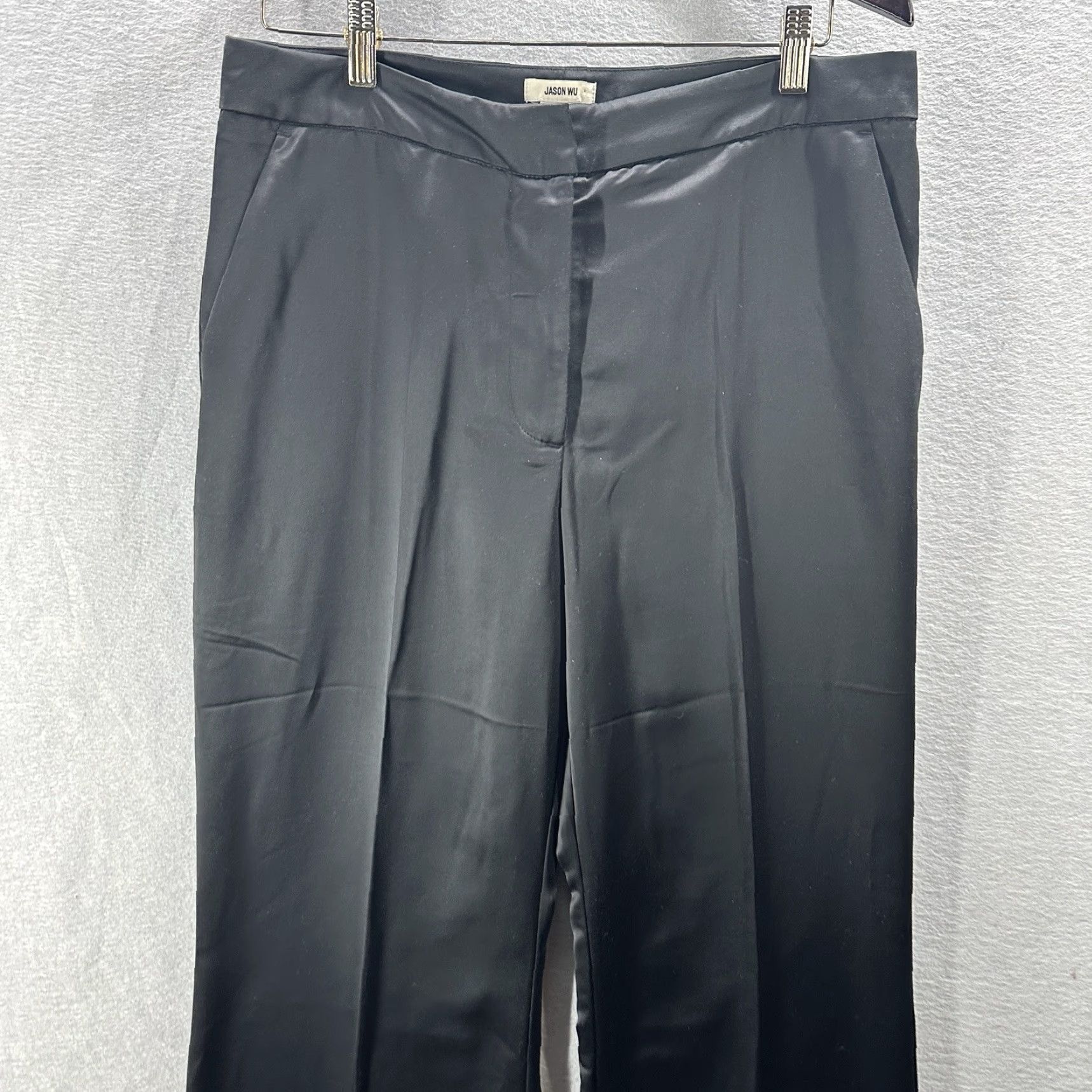 Jason Wu Jason Wu Pants Womens 10 Black Satin Silk Wide-Leg Quiet Luxury Capsule Y2k 90s Jacket? Size 36" / US 14 / IT 50 - 2 Thumbnail