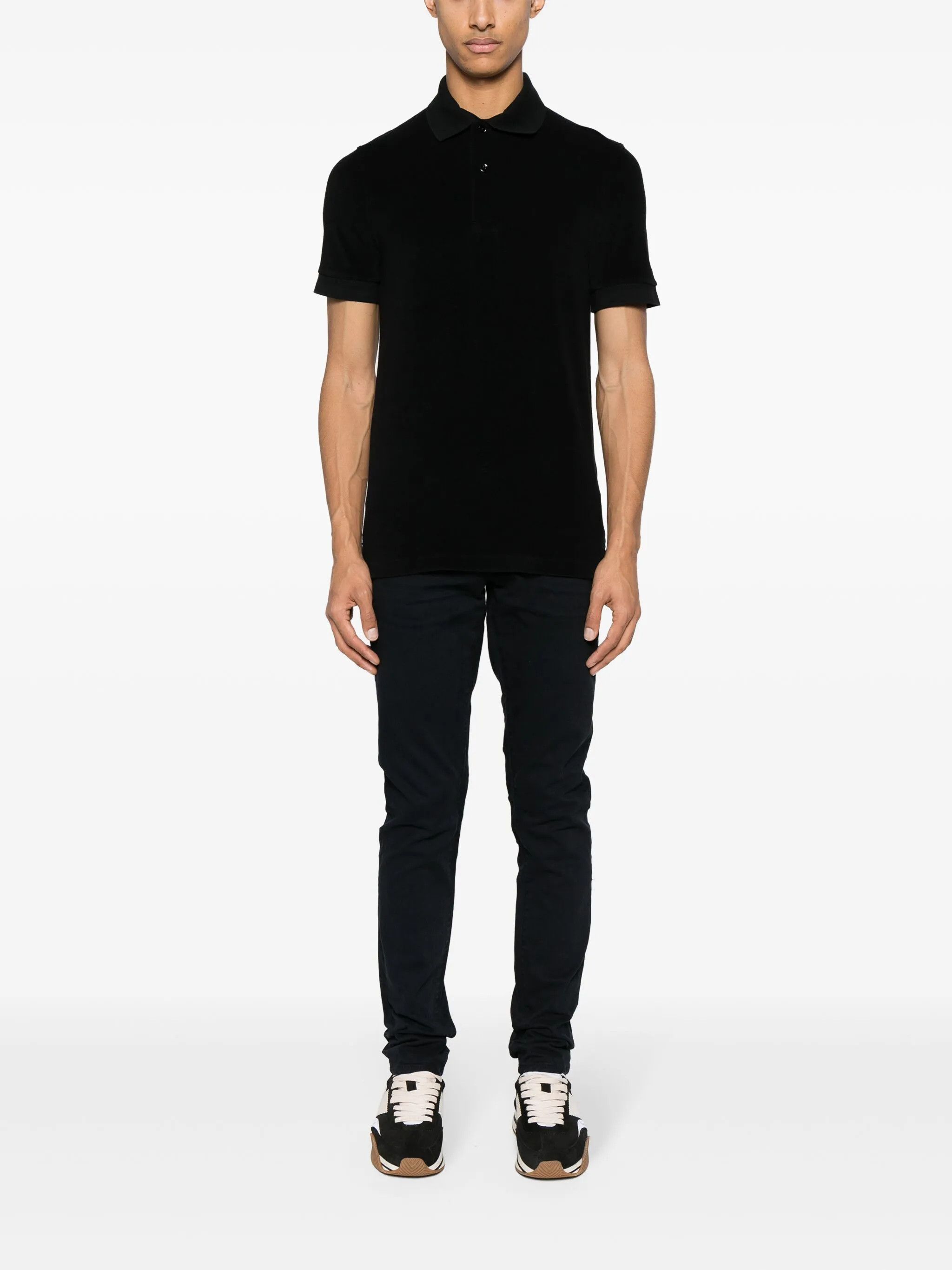 Tom Ford o1s22i1n0125 Cotton Solid Polo Shirt in Black Size US L / EU 52-54 / 3 - 2 Thumbnail