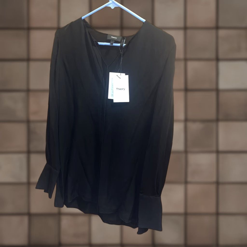 Theory Theory Tunic Women P Silk Black 100% V-Neck Tassel Long Sleeve Dry Clean Only NWT Size S / US 4 / IT 40 - 1 Thumbnail