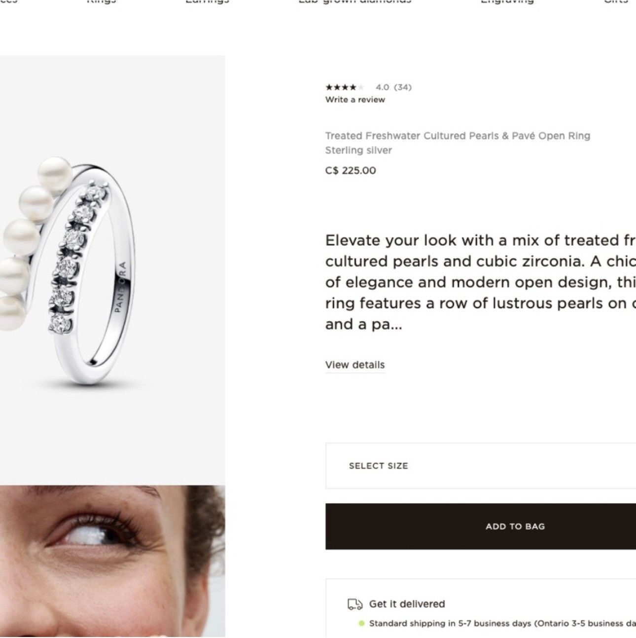 pandora Pandora Treated Freshwater Cultured Pearls & Pavé Open Ring Size ONE SIZE - 7 Thumbnail
