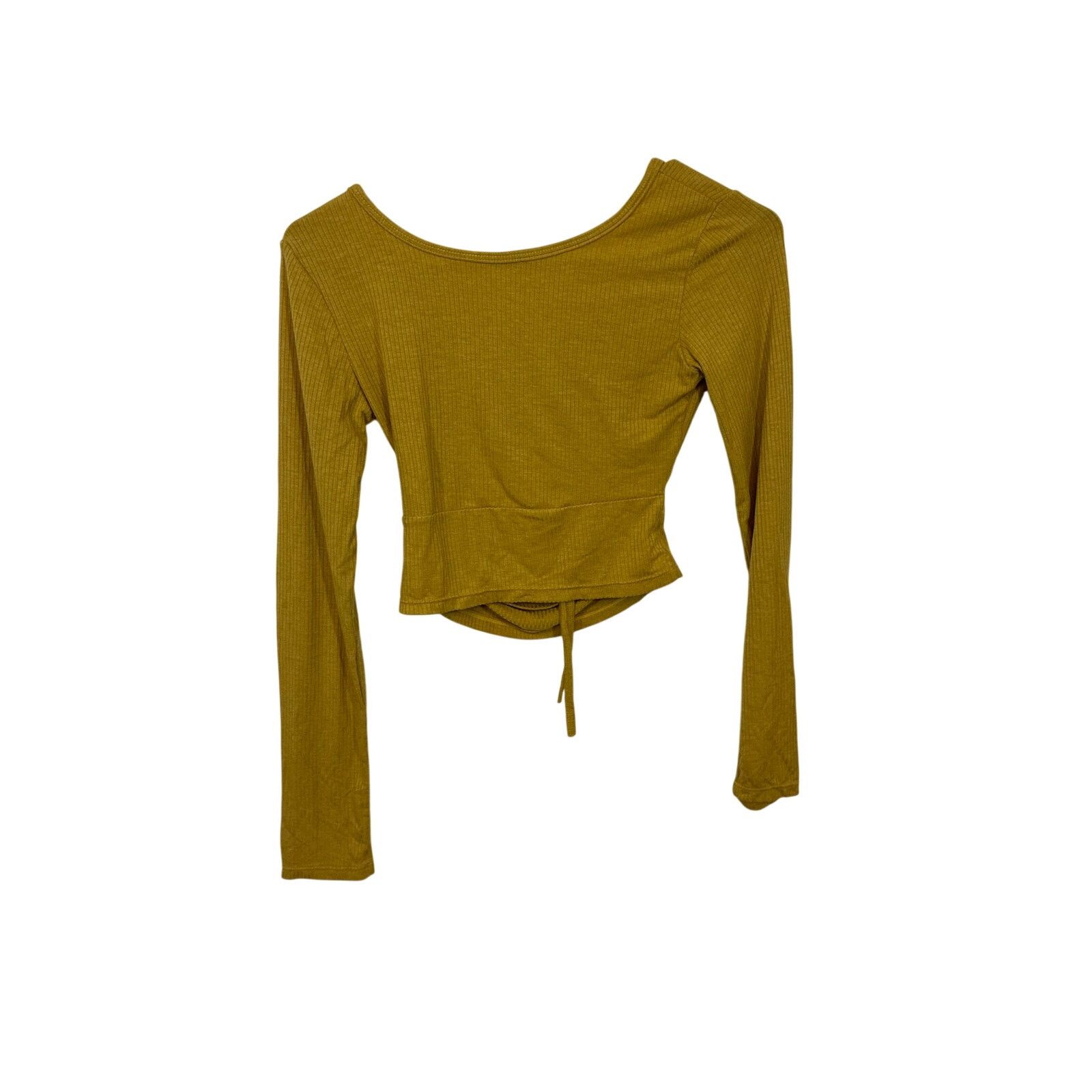 Other Olive Mustard Ribbed Knit Cutout Crop Top Ruched Front Small Size S / US 4 / IT 40 - 5 Thumbnail