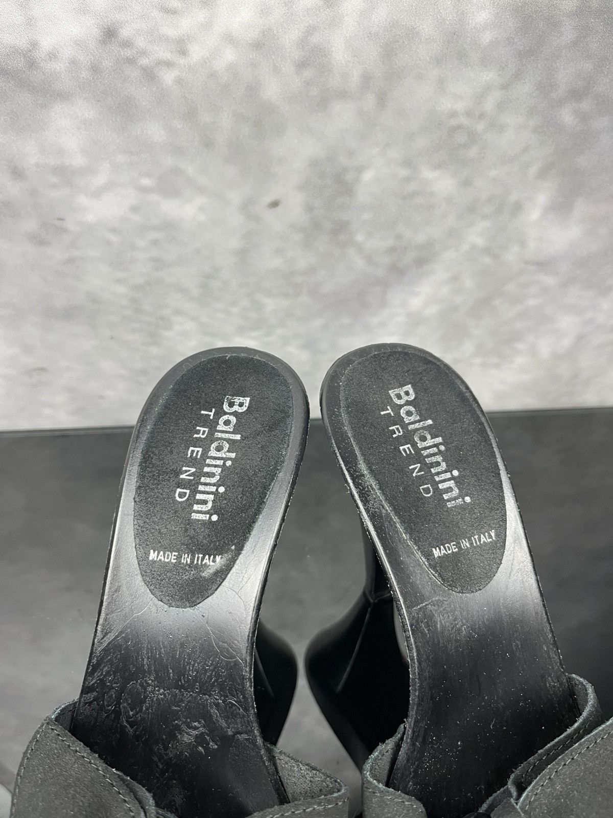 Baldinini Vtg Baldini Trend Suede Heeled Mules Sandals Black Sz 37 Size US 6.5 / IT 36.5 - 5 Thumbnail