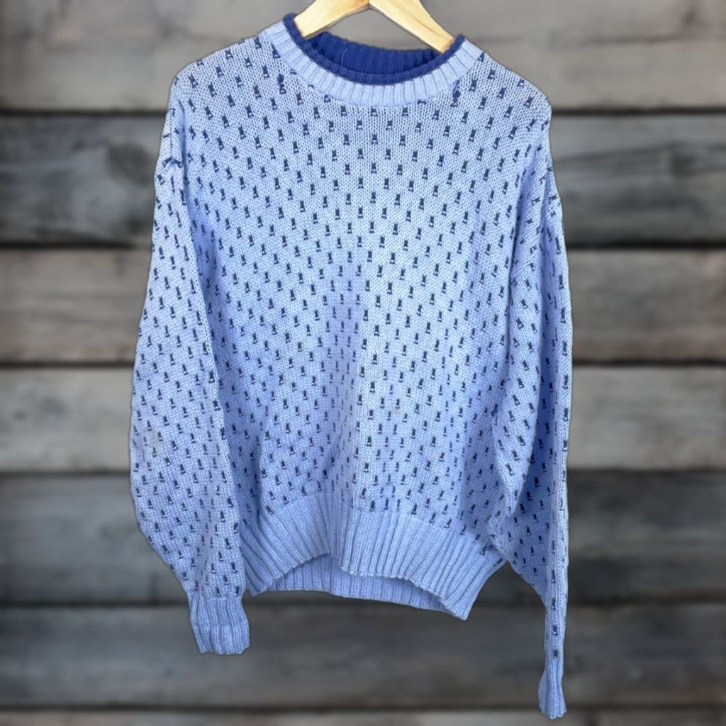 Vintage VINTAGE Boat House Row Sweater Men's Medium Blue Geometric Chunky Knit Crew Neck Pullover Casual 90s Dad Hipster Retro Size US M / EU 48-50 / 2 - 1 Thumbnail