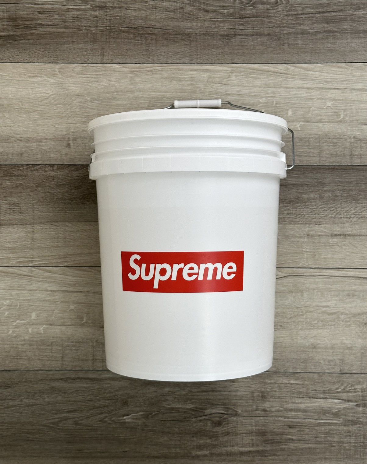 image of Supreme X Leaktite 5-Gallon Bucket White Red Box Logo, Men's