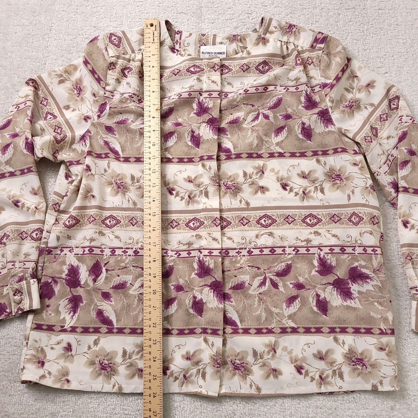 Vintage Alfred Dunner Womens Beige Purple Floral Button Up Shoulder Pads Top Sz 16P Size XXL / US 16-18 / IT 52-54 - 5 Thumbnail