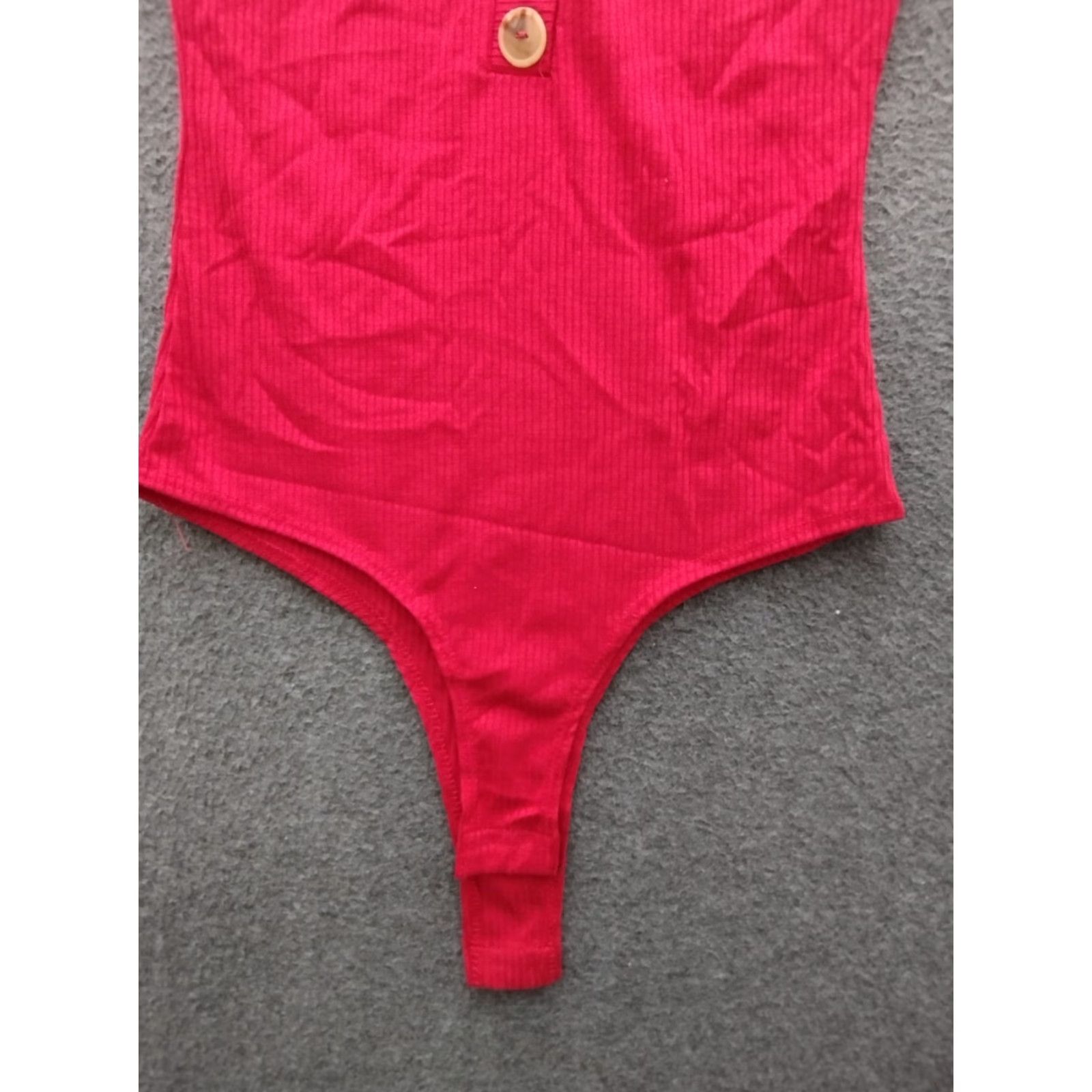 Vintage MAGIA Bodysuit Shirt Red M Womens 3 Button Drop Ribbed Short Sleeve Solid 90s? Size M / US 6-8 / IT 42-44 - 7 Thumbnail