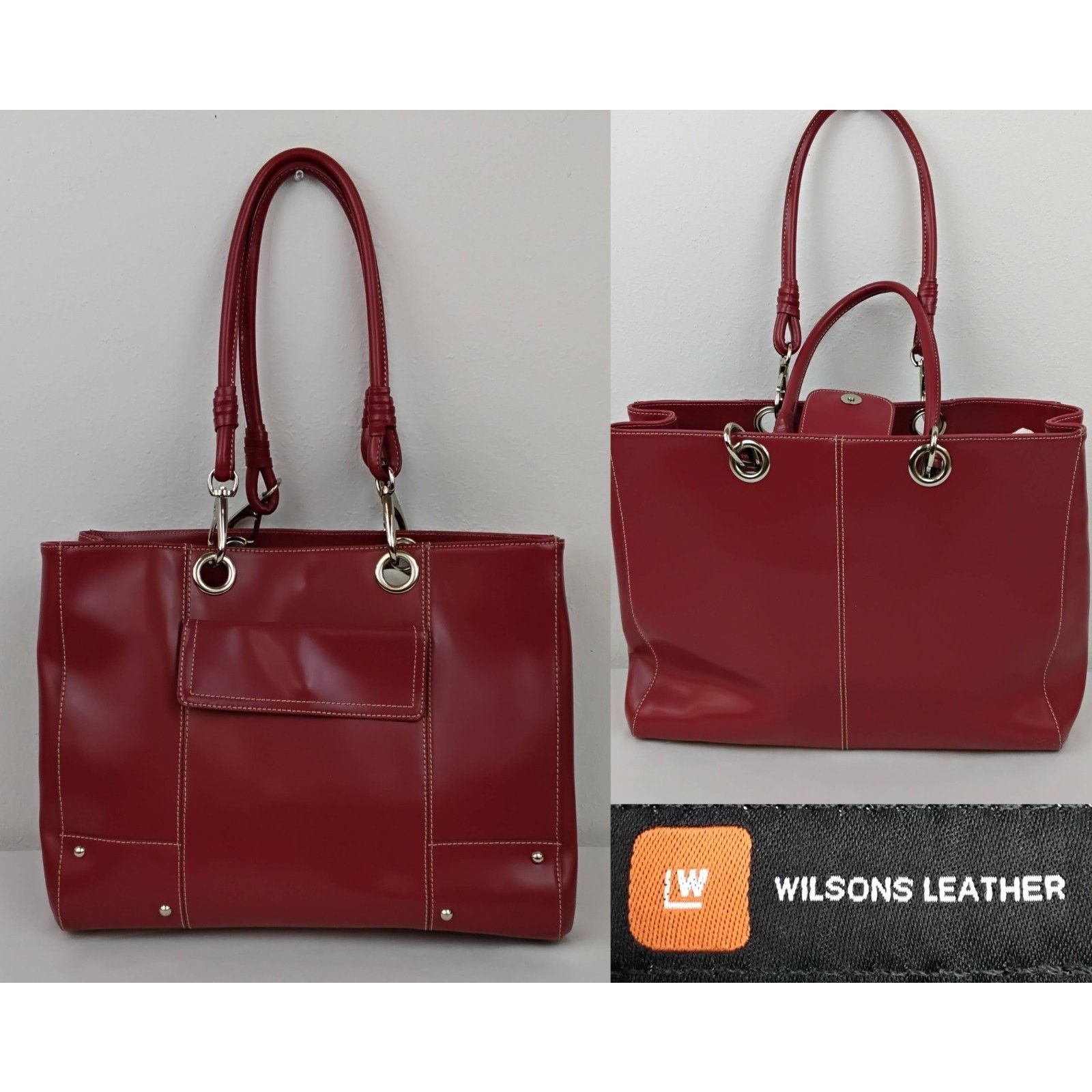 Wilsons Leather Wilson's Leather Large Tote Bag Purse Red Leather Size ONE SIZE - 1 Thumbnail