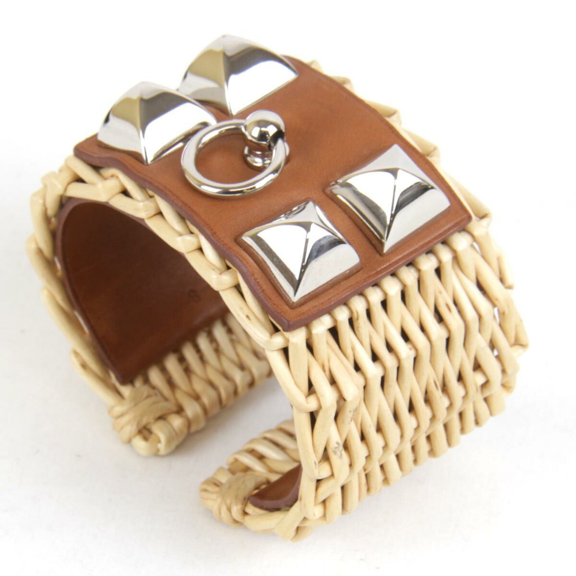 image of Hermes Coryedosian Medor Picnic Bangle Leather/vau Balenia/metal Beige Ladies Bracelet in Black, Wo