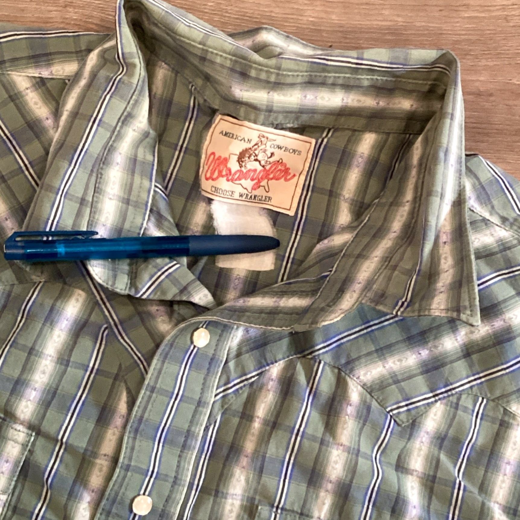 Wrangler VINTAGE Wrangler Western Shirt Men L Green Plaid Pearl Snap Rockabilly 70s 80s Westernwear Size US L / EU 52-54 / 3 - 3 Thumbnail