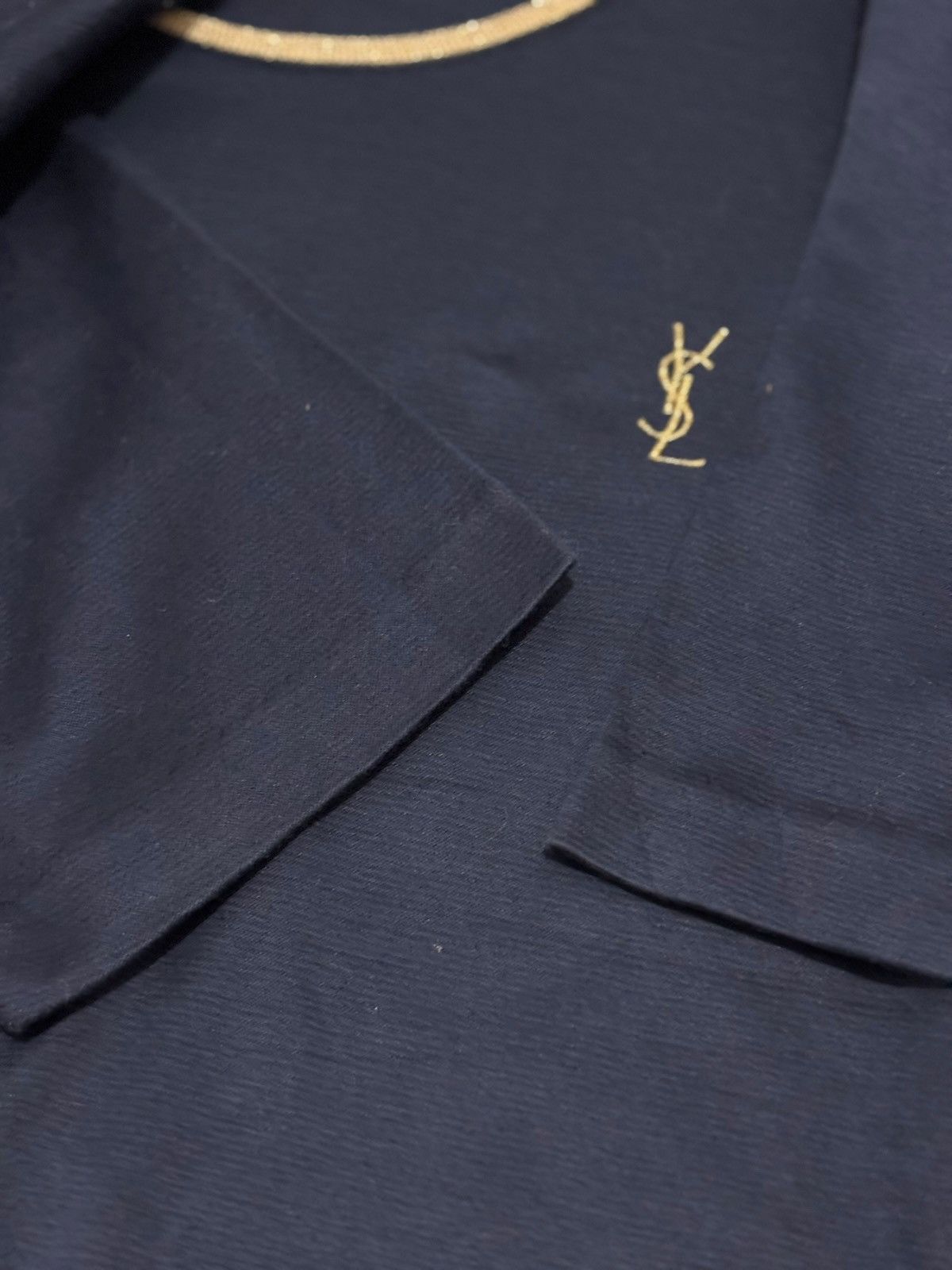 Yves Saint Laurent Yves Saint Laurent Dark Blue Gold Glitter Logo Pullover jpn Size L / US 10 / IT 46 - 5 Thumbnail