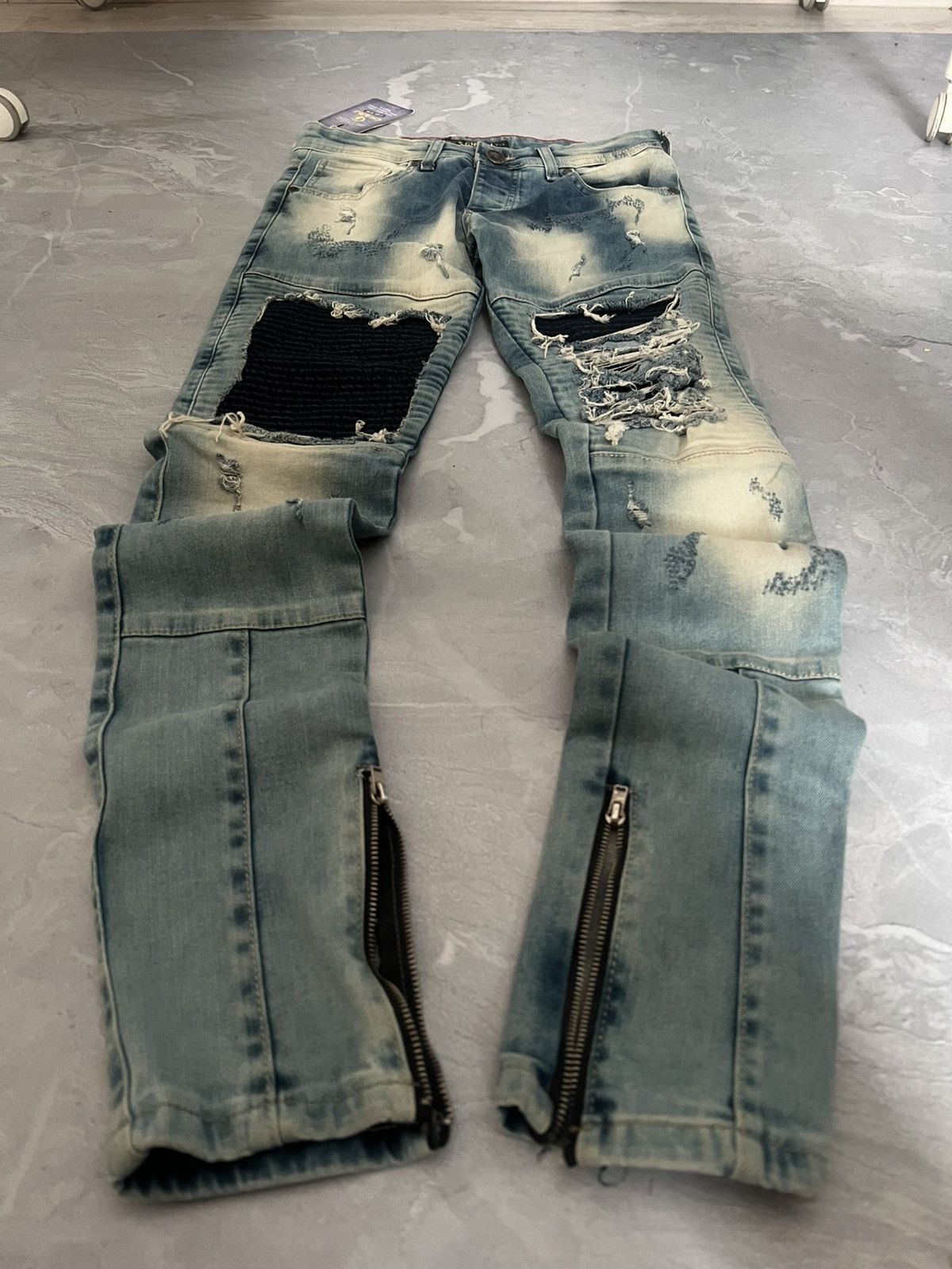 Japanese Brand Glamour Streetwear Skinny Glitter / Faded Destroyed Y2K Size US 29 - 1 Thumbnail