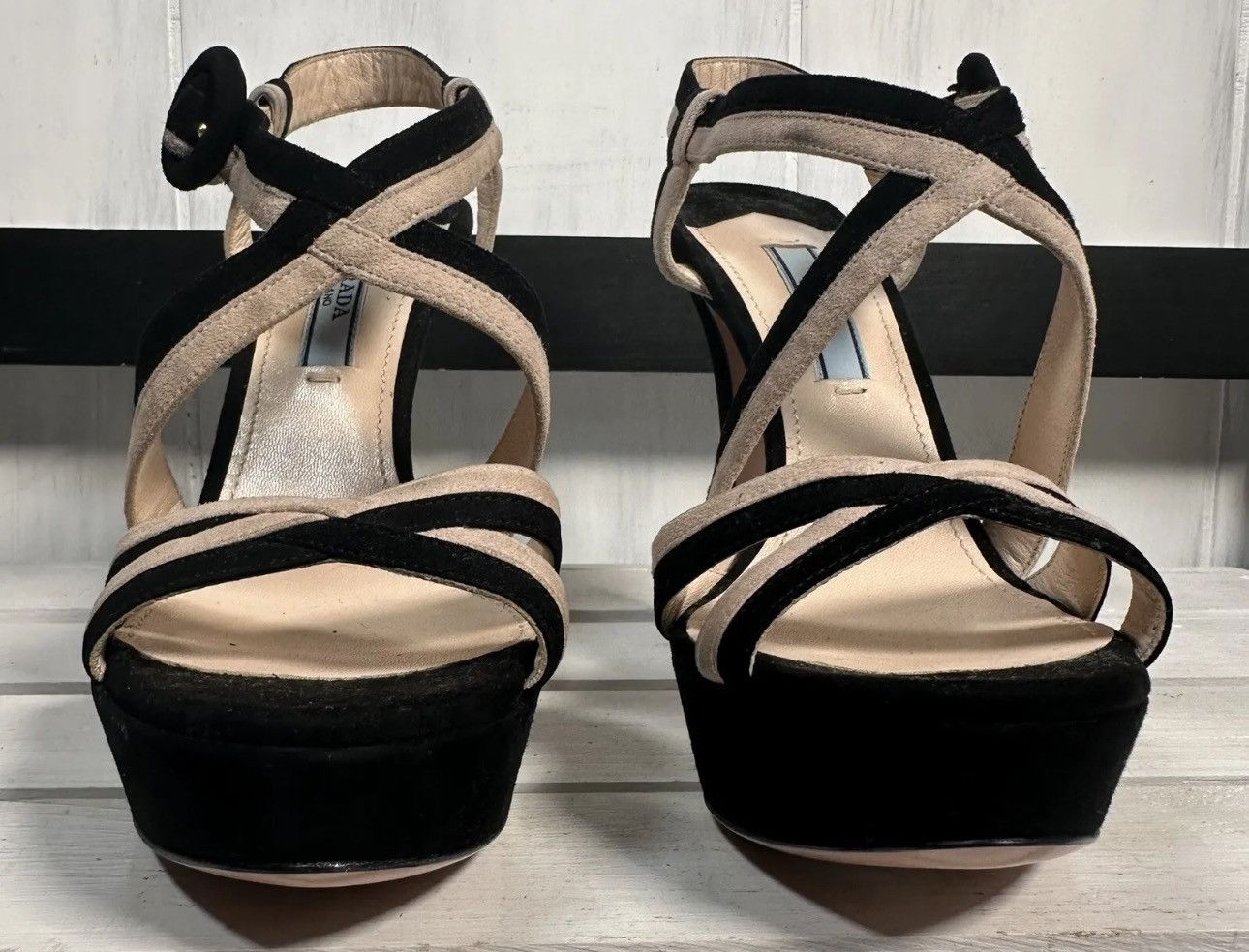 image of Prada Black & Nude Platform Heel Shoes, Women's (Size 5.5)