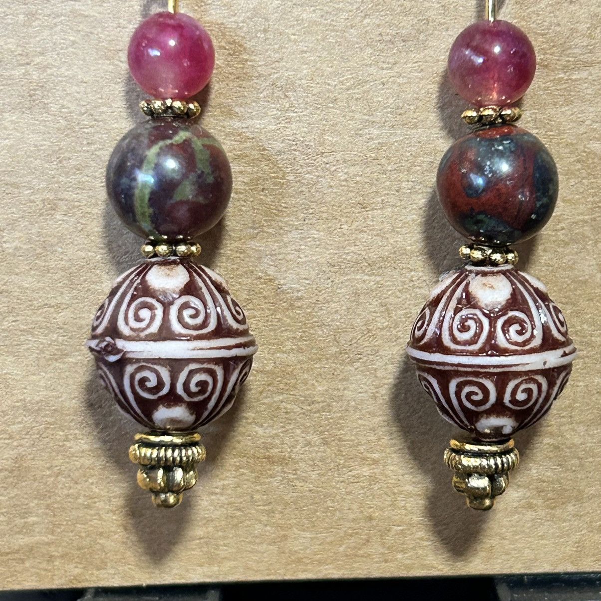 Handmade Handcrafted vintage bead dragon blood elbaite stone earrings Size ONE SIZE - 3 Thumbnail