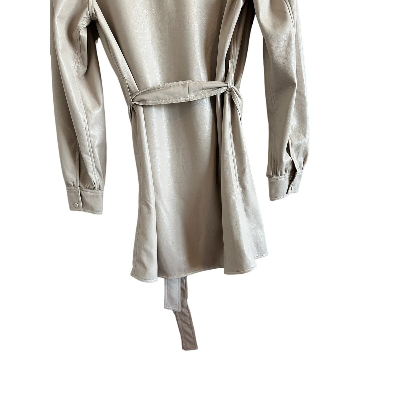 Other Reset Medium Cream Faux Leather Button Down Tie Waist Dress Size M / US 6-8 / IT 42-44 - 12 Thumbnail