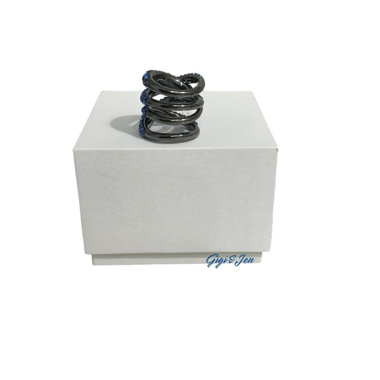 Swarovski Swarovski Atelier Tigris Blue Ruthenium plated Size 52 USA/6 Size ONE SIZE - 4 Thumbnail