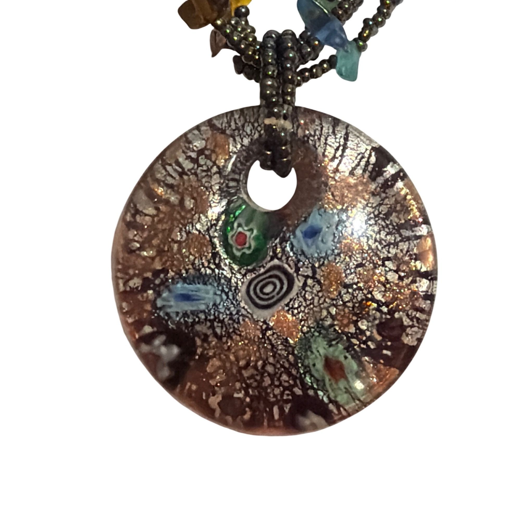 Other Multicolor Beaded Necklace Glass Stone Dichroic Round Pendan Size ONE SIZE - 2 Thumbnail