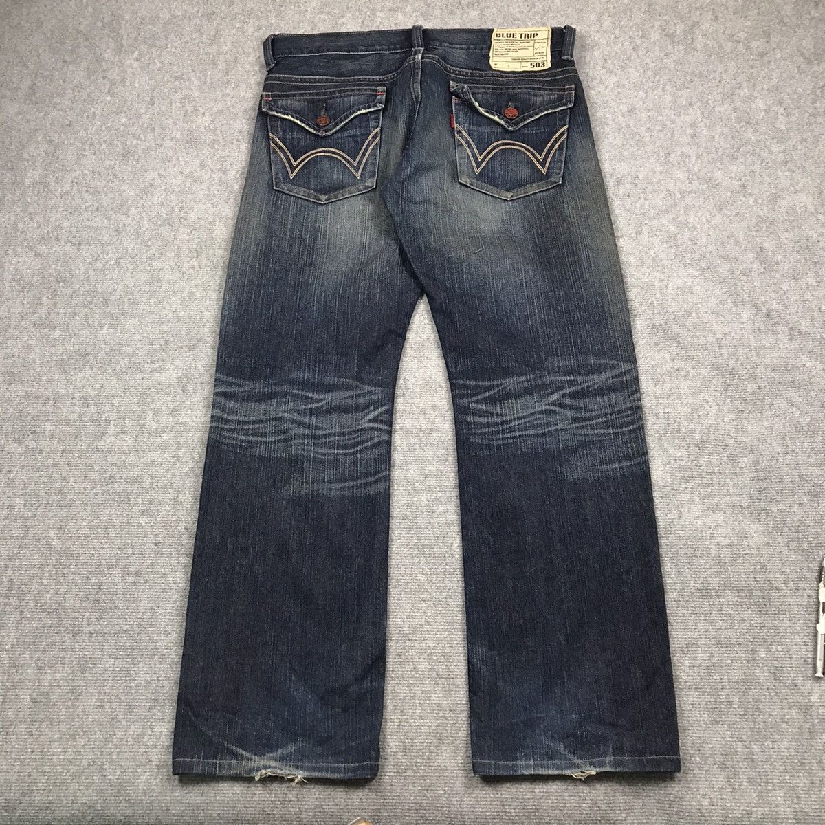 Edwin × Japanese Brand BAGGY💀RIPPED DISTRESSED EDWIN JAPAN BLUE TRIP DENIM PANTS Size US 34 / EU 50 - 8 Thumbnail