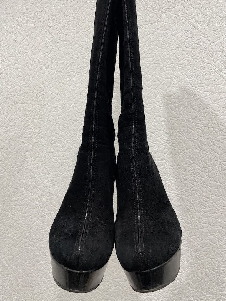 Paoloni Vintage PAOLETTI By Aslan Suede-Leather Black Full-Zip High Knee Boots Heels Shoes 36 Size US 6 / IT 36 - 6 Thumbnail
