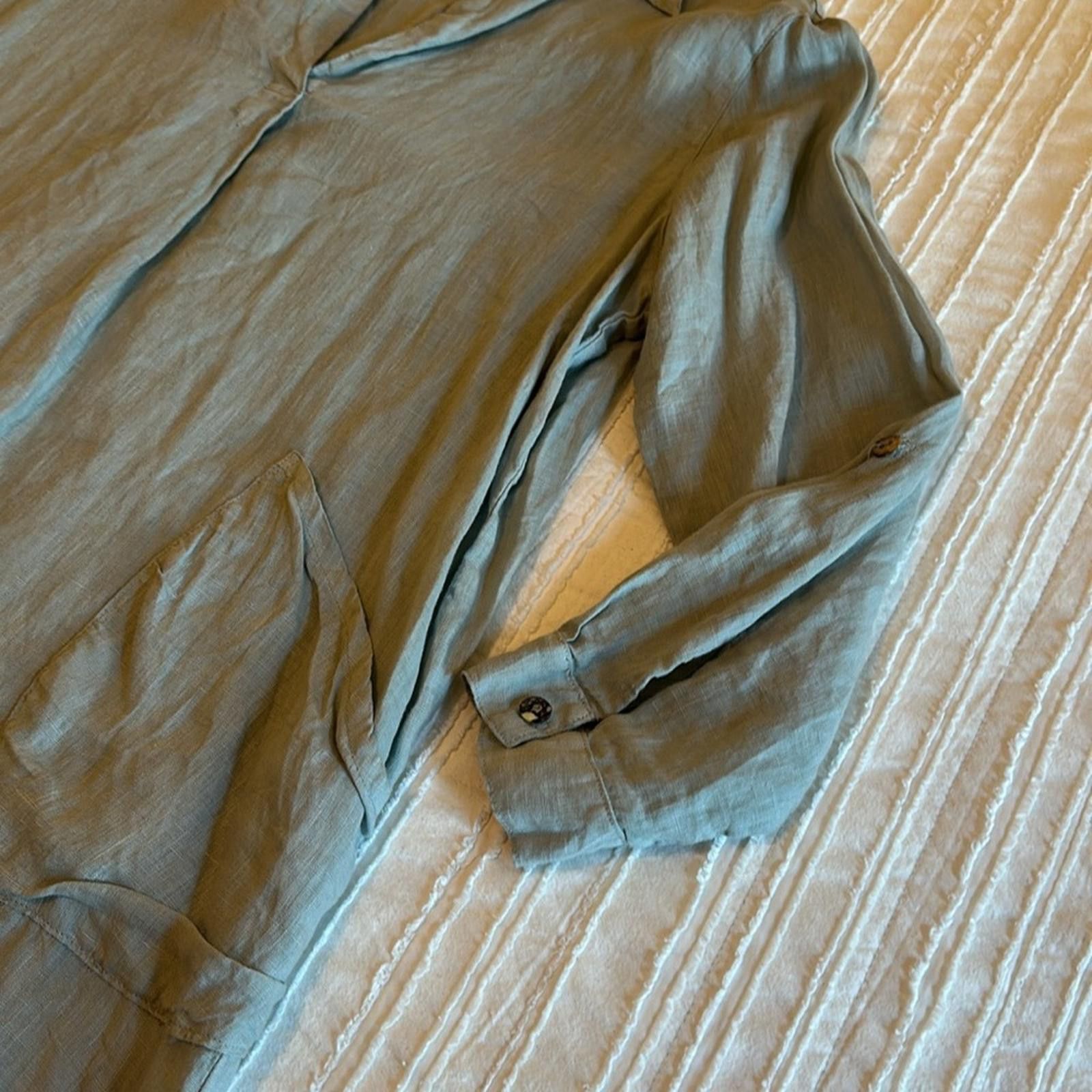 Fresh Laundry Linen Tunic Dress Pockets Long sleeve Gray