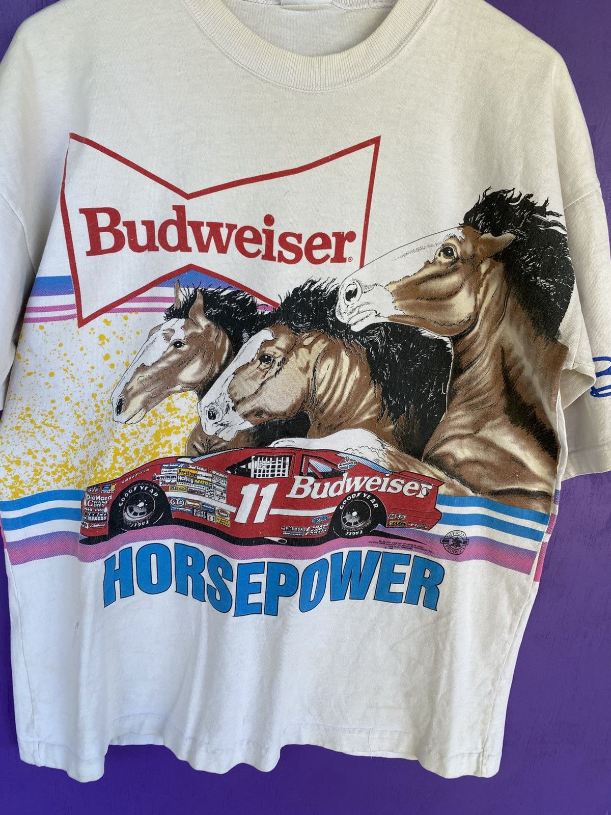 NASCAR Vintage 90s NASCAR Budweiser horsepower AOP t-shirt Size US L / EU 52-54 / 3 - 3 Thumbnail