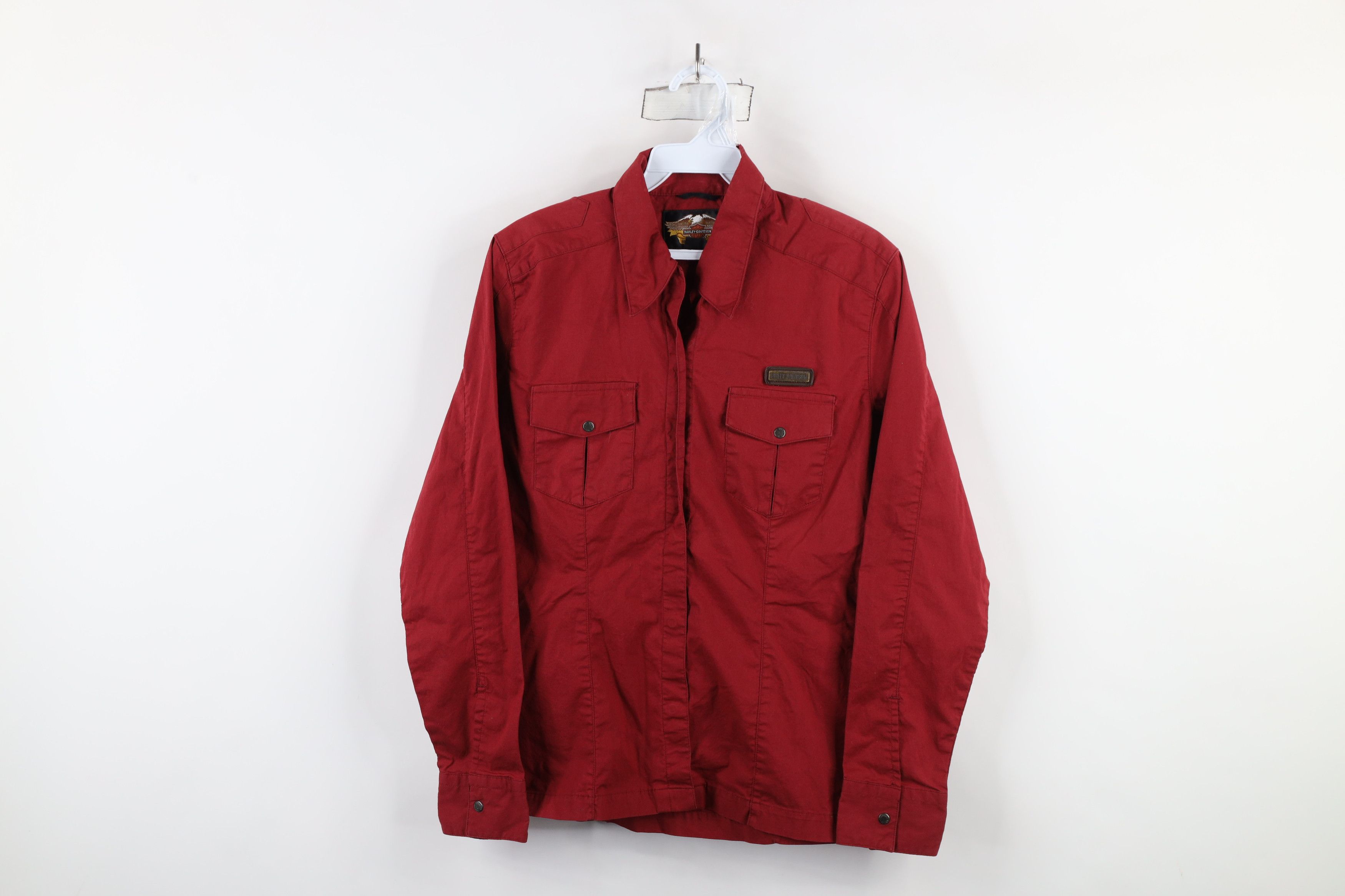 Harley Davidson × Vintage Vintage Harley Davidson Spell Out Collared Button Shirt Red Size S / US 4 / IT 40 - 1 Thumbnail