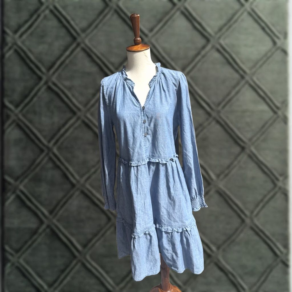 J.Crew J.CREW Jean Chambray Short Mini Dress Ruffle Trim A-line Size 4 Preppy Beach Nautical Size 27" / US 4 / IT 40 - 1 Thumbnail