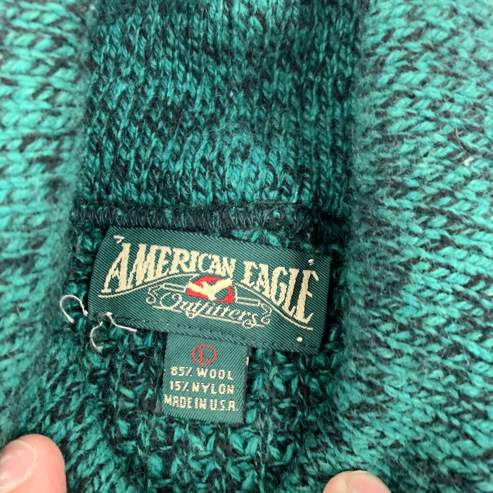 American Eagle Outfitters VINTAGE American Eagle Outfitters Sweater Adult Large Green Knit Pullover Shawl Neck 90s Mens Size US L / EU 52-54 / 3 - 2 Thumbnail