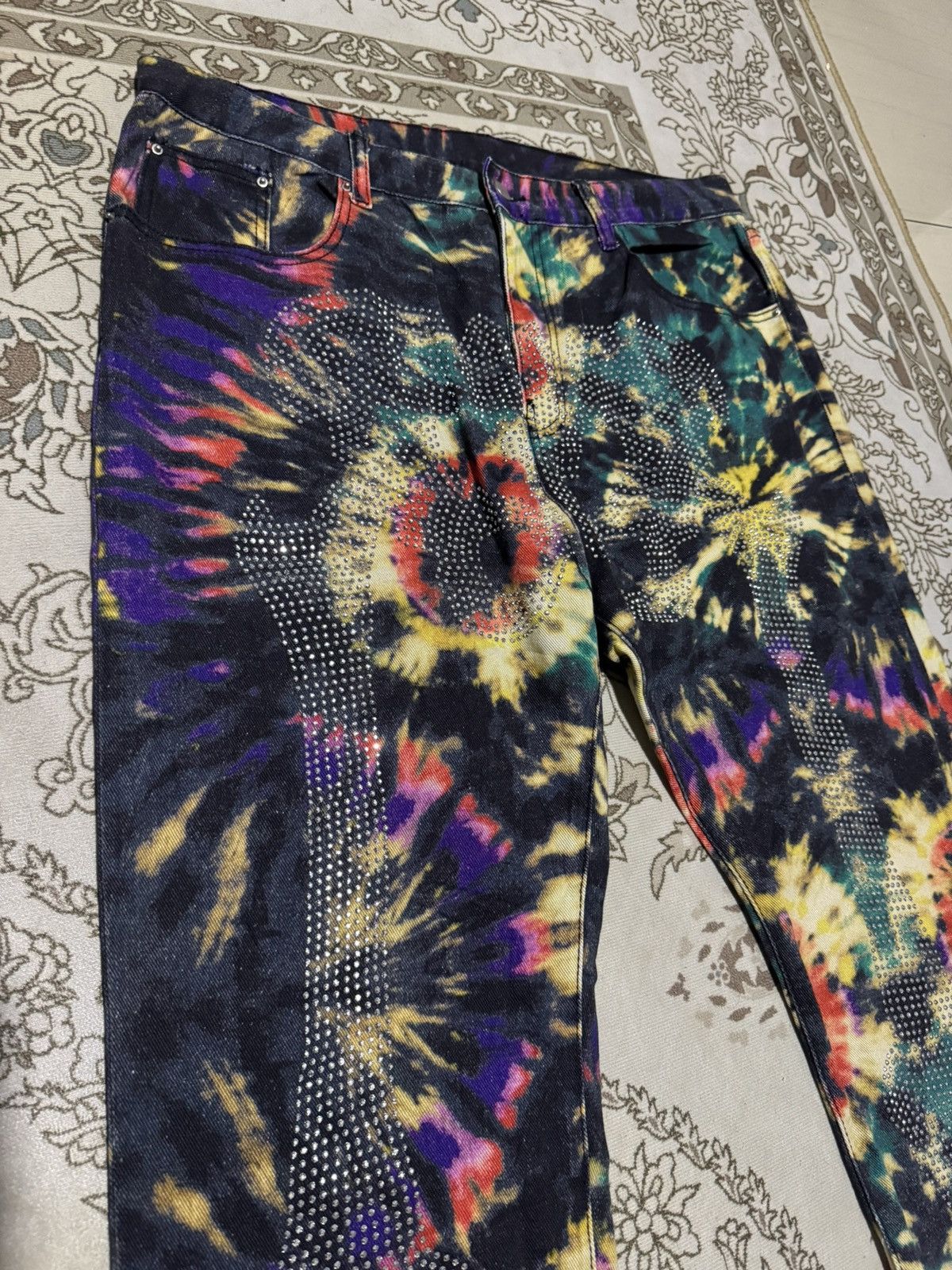 Jean Paul Gaultier Tie Die Denim Skeleton Rhinestone MNML JPG Jeans Big Size Size US 39 - 3 Thumbnail