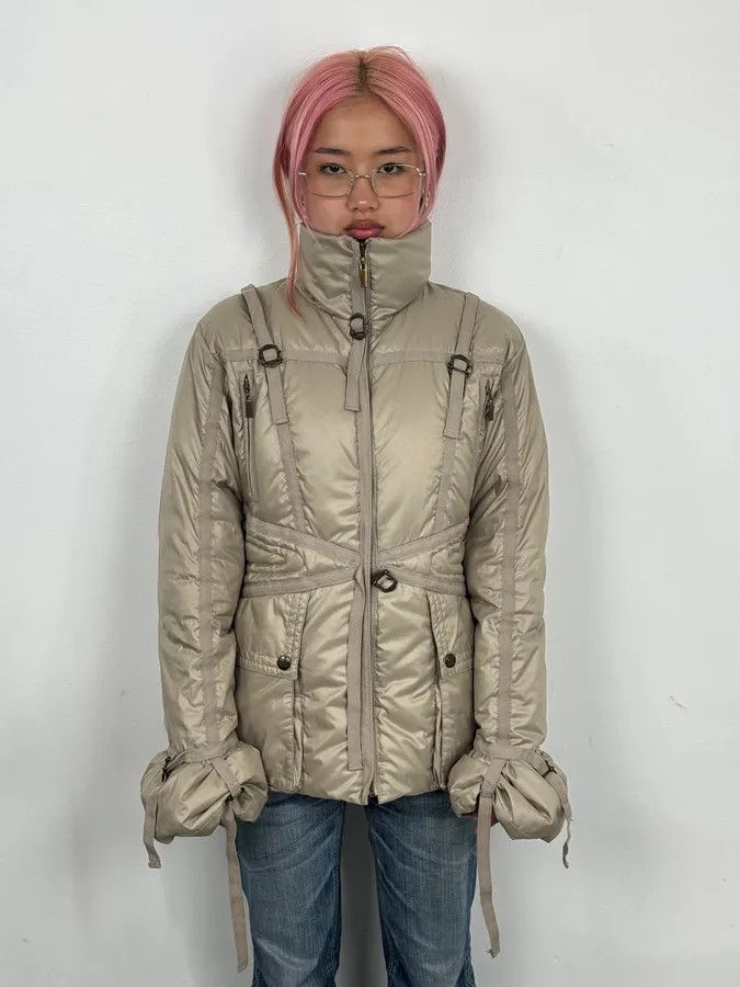 Just Cavalli 2000s Cavalli Beige Bondage Harness Puffer Jacket Size L / US 10 / IT 46 - 2 Thumbnail