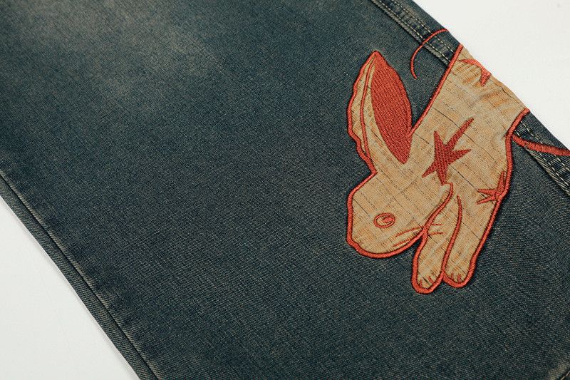 Jean American star rabbit embroidered curved scimitar jeans Size US 32 / EU 48 - 4 Thumbnail
