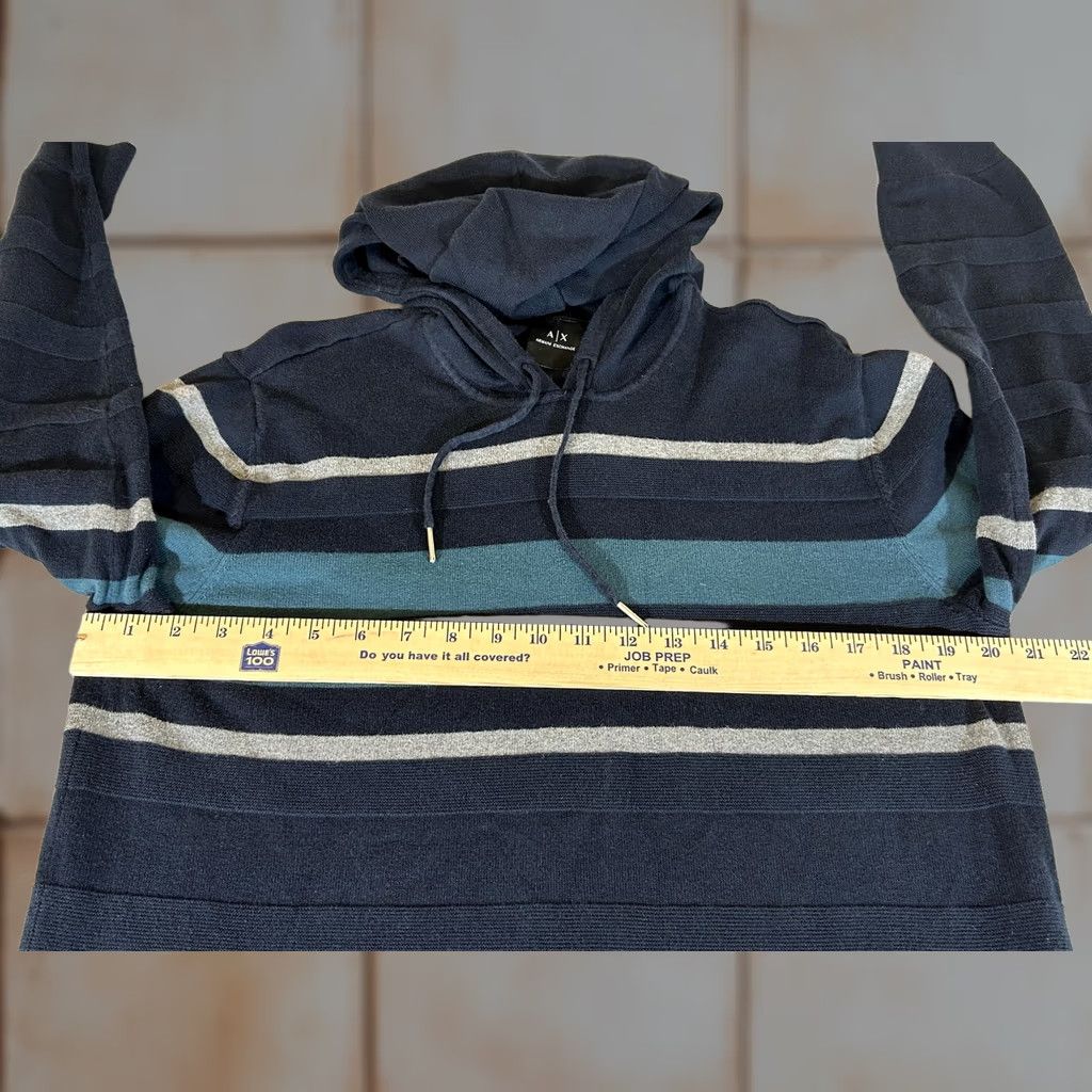 Armani Exchange Armani Exchange Sweater Mens Medium Navy Knit Striped Hooded Longline Pullover Size US M / EU 48-50 / 2 - 1 Thumbnail