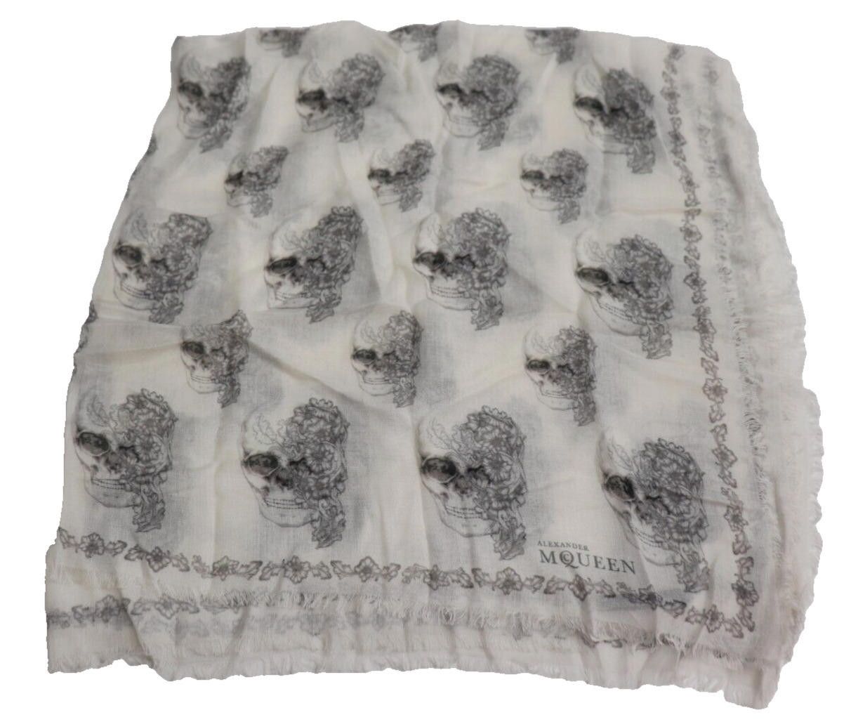 Alexander McQueen Alexander McQueen 38" White Black Floral Skull Scarf NWOT Size ONE SIZE - 1 Thumbnail