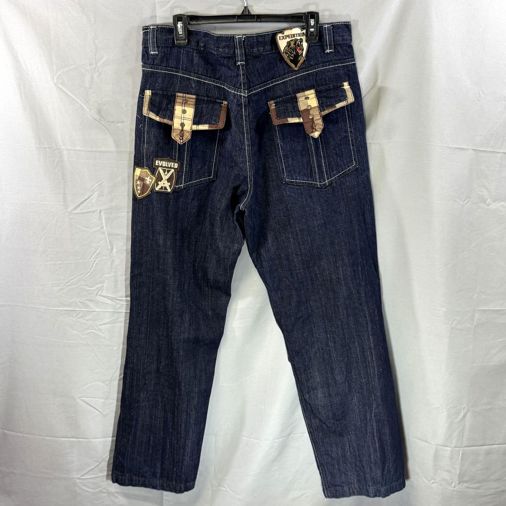 Vintage Evolution In Design Jeans Mens 36x34 Blue Denim Expedition Patches Pants Straight Jeans Size US 36 / EU 52 - 2 Thumbnail