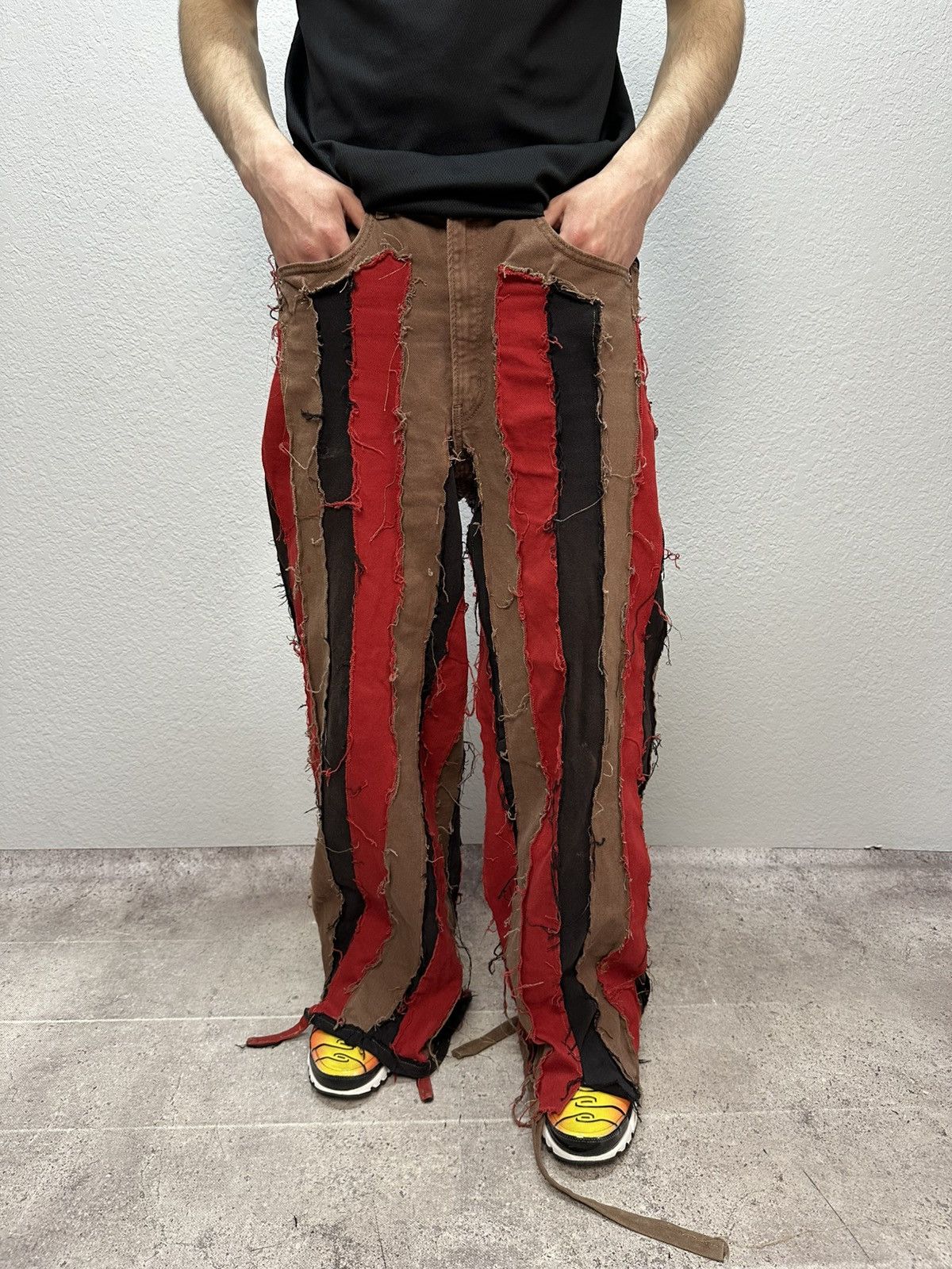 If Six Was Nine Vintage Junya Watanabe Style Striped Opium Denim Jeans Y2K Size US 33 - 1 Thumbnail