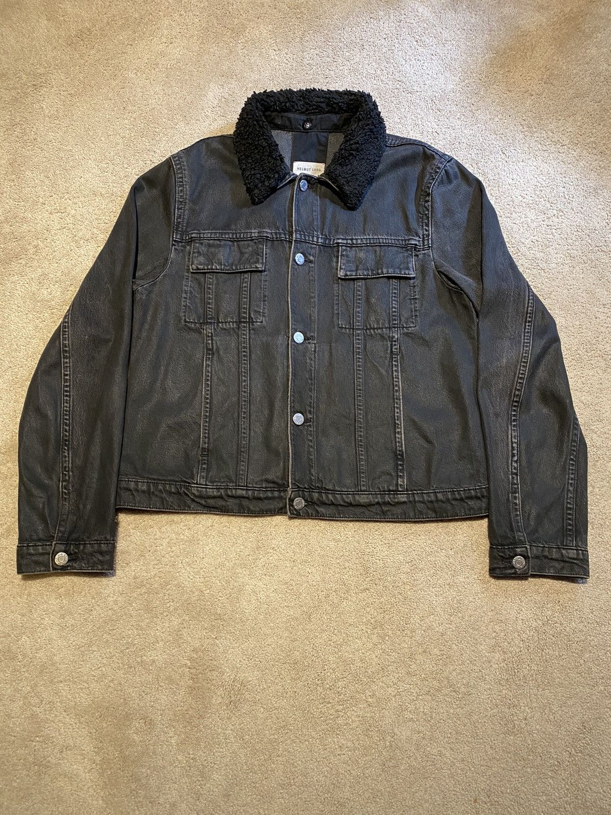 Helmut Lang Fur Collar Wax Denim Jacket Helmut Lang Coal Wash