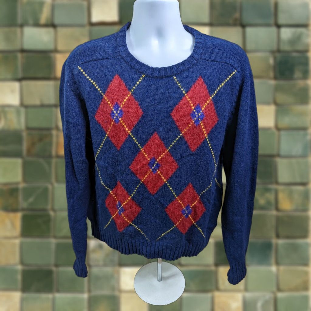 McGregor VINTAGE McGregor Sweater Argyle Wool Men's XL Crew Neck Blue Red 80s 90s Size US XL / EU 56 / 4 - 1 Thumbnail