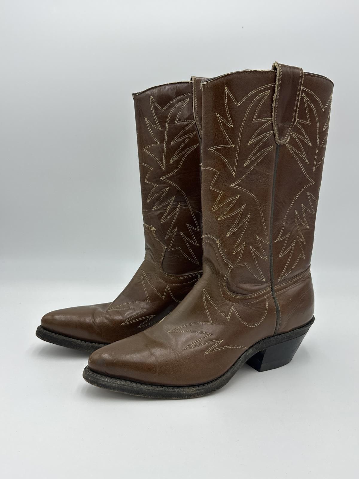 Designer Vintage Boulet Leather Cowboy Boots - Brown Western Style Size US 5.5 / IT 35.5 - 1 Thumbnail