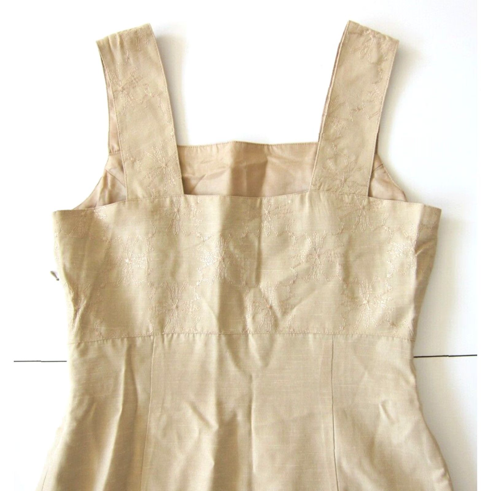 Express VINTAGE Expresso Brown Beige Rayon Embroidered Short Sheath Tank Sun Dress S-M Size 32" / US 10 / IT 46 - 5 Thumbnail